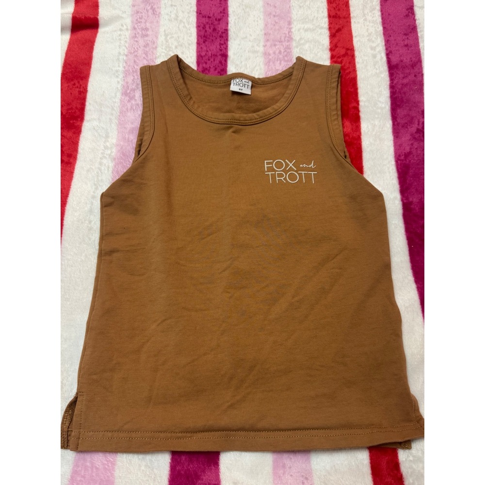 Fox and Trott Kids Camel Brown Logo Tank Top Boutique Sleeveless Shirt 4T